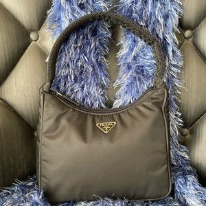 Prada Vintage Tessuto black nylon mini hobo bag pochette black purse
authentic
